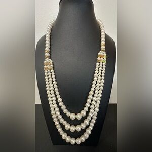 Vintage three-strand pearl statement necklace